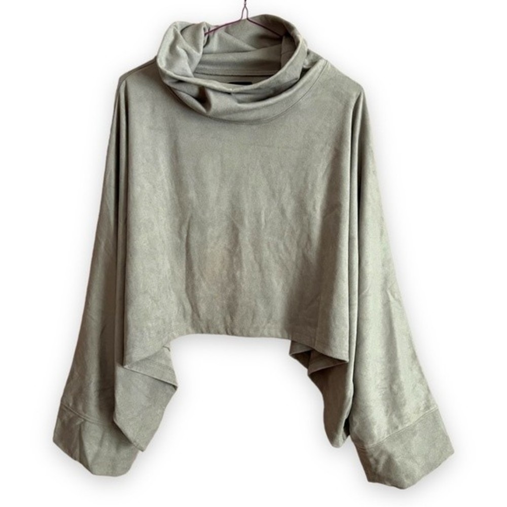 Lime and Vine Draped Cowl Neck Faux Suede Super Soft Cozy Crop Top Shirt Medium